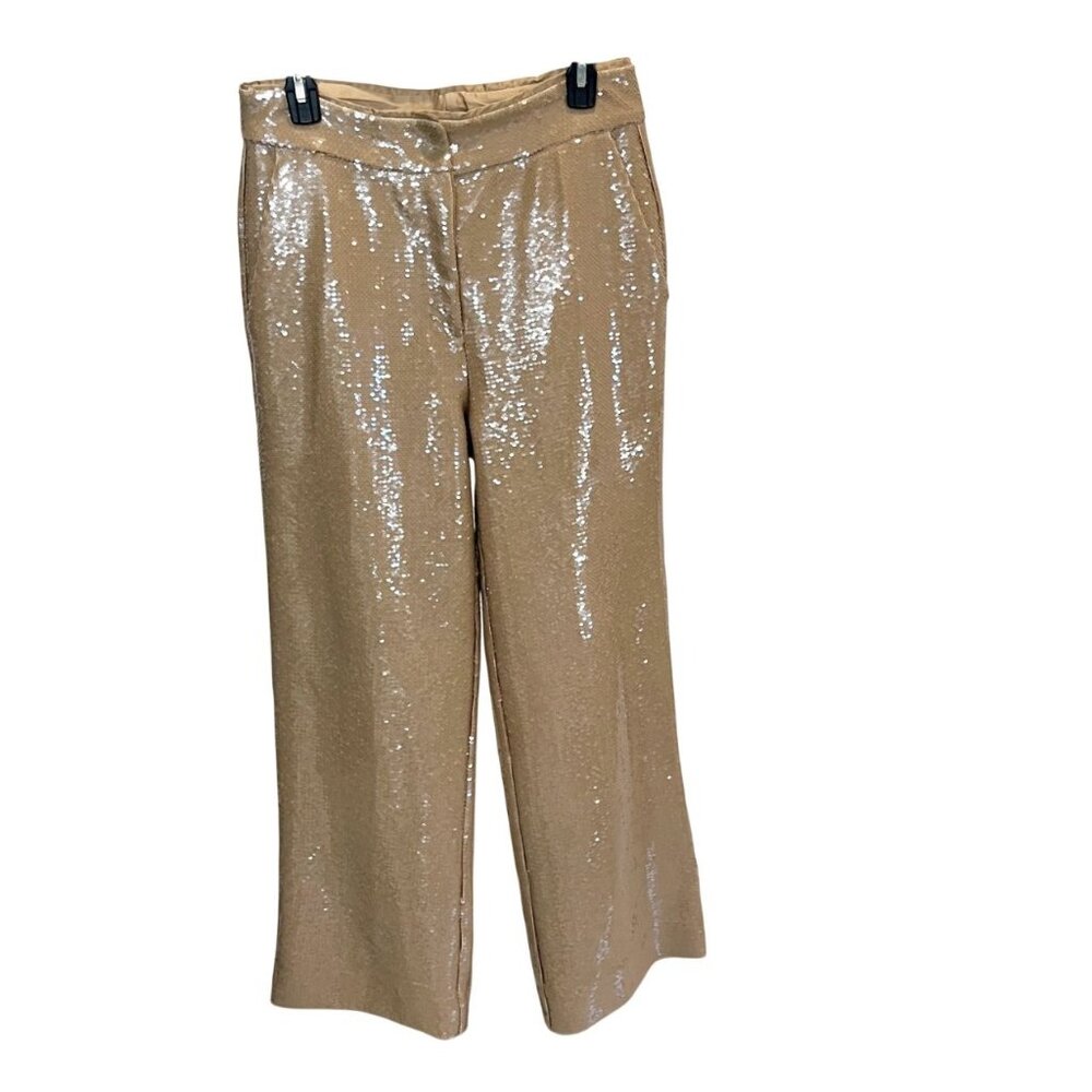 Elie Tahari The Sequined Holly Wide Leg Suit Pants Tan Brown Glam Party - Size 8